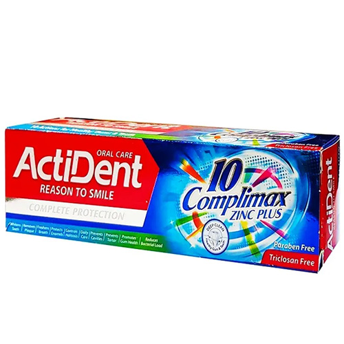 خمیردندان اکتیدنت مدل 10Complimax Zinc Plus حجم 130 گرم